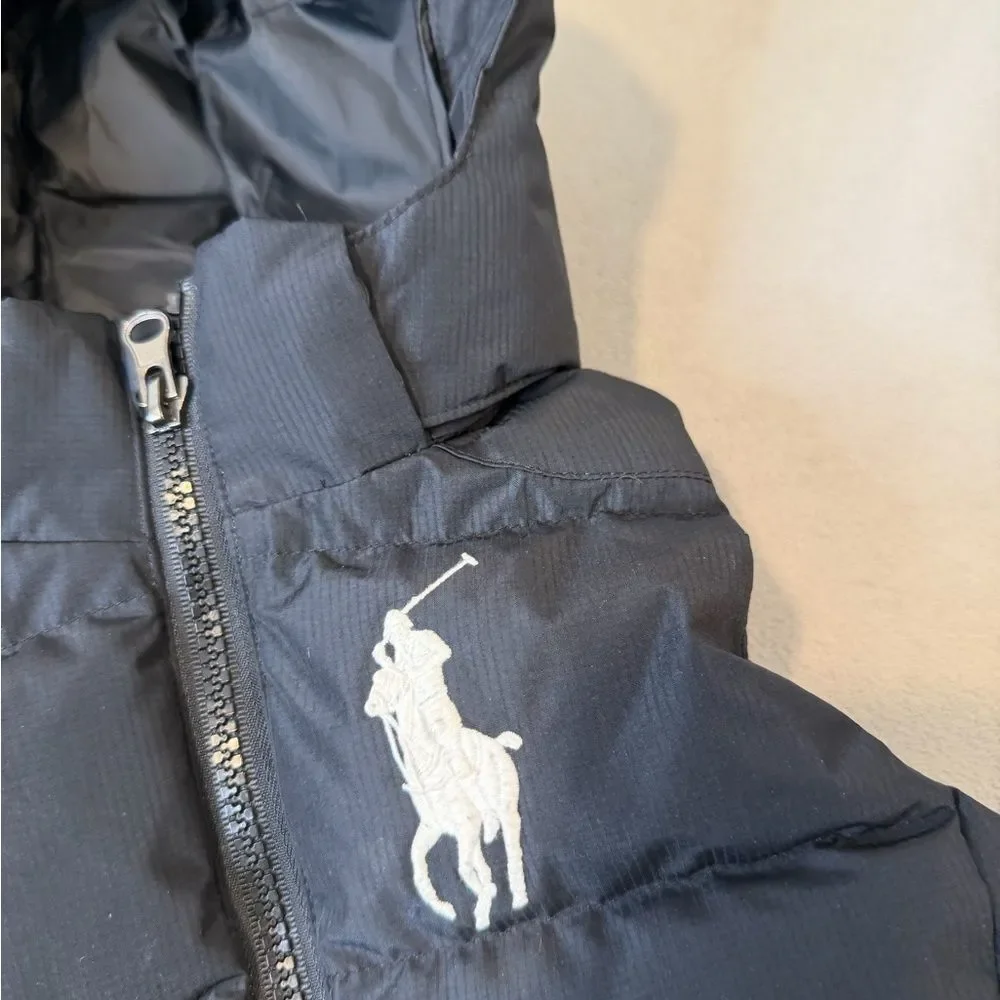 Polo Ralph Lauren Kid's Big Pony Hooded Puffer Down Vest Jacket - Black size 2T